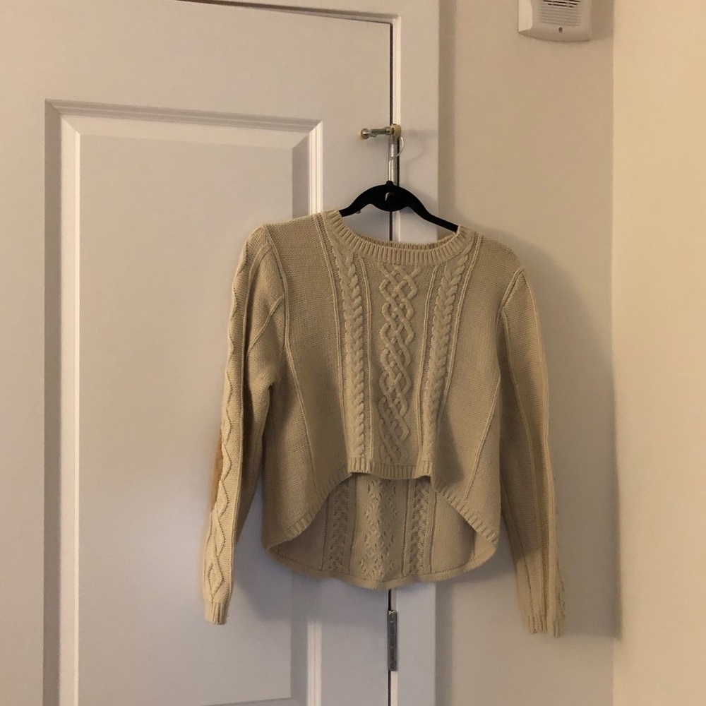 Cropped Cable Knit Elbow Pad Sweater